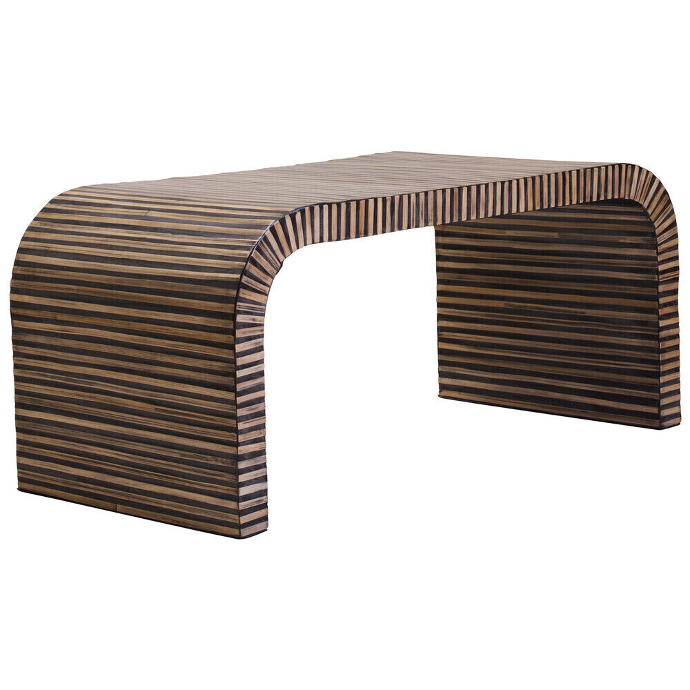 Natural Finish Curved Coffee Table with Striped Bamboo Inlay, Bambusa