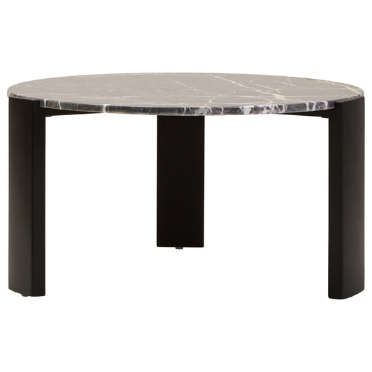 Black Round Marble Top Large Coffee Table with Black Acacia Legs, Palermo