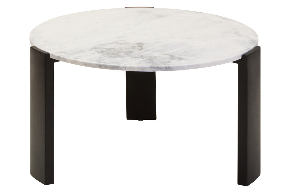 White Round Marble Top Large Coffee Table with Black Acacia Legs, Palermo