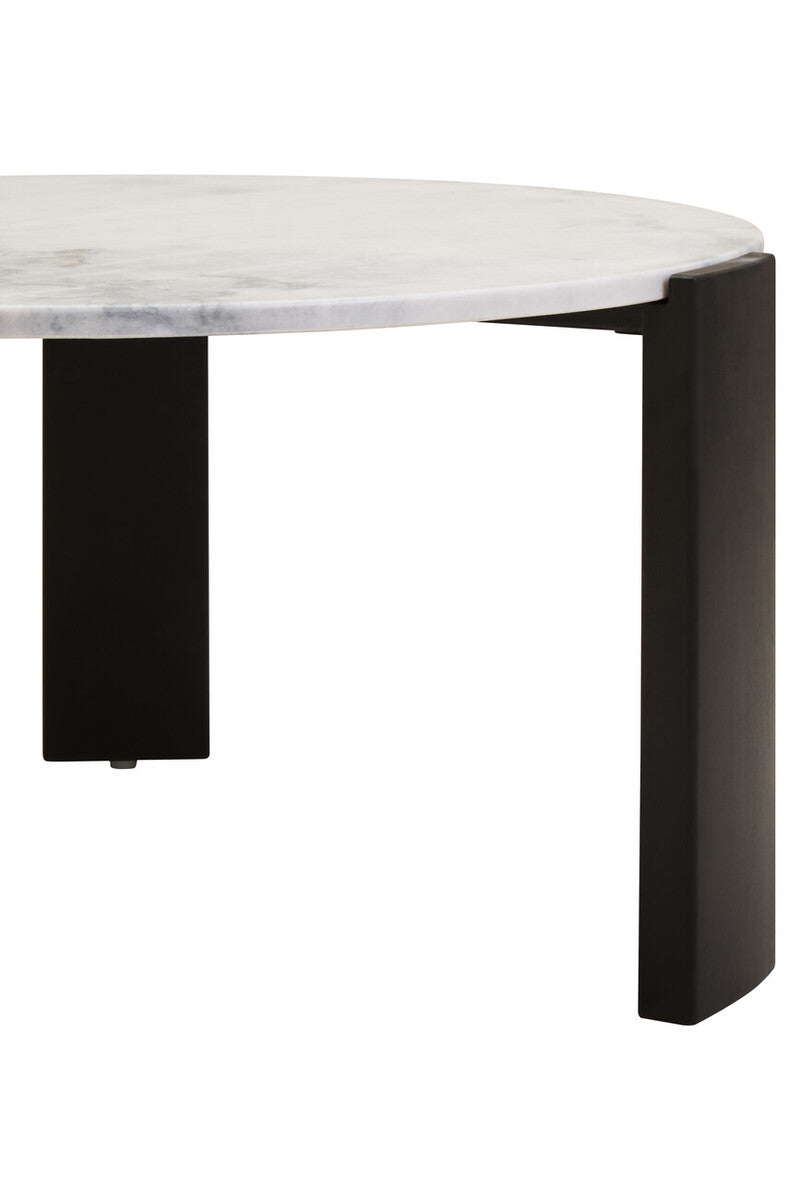 White Round Marble Top Large Coffee Table with Black Acacia Legs, Palermo