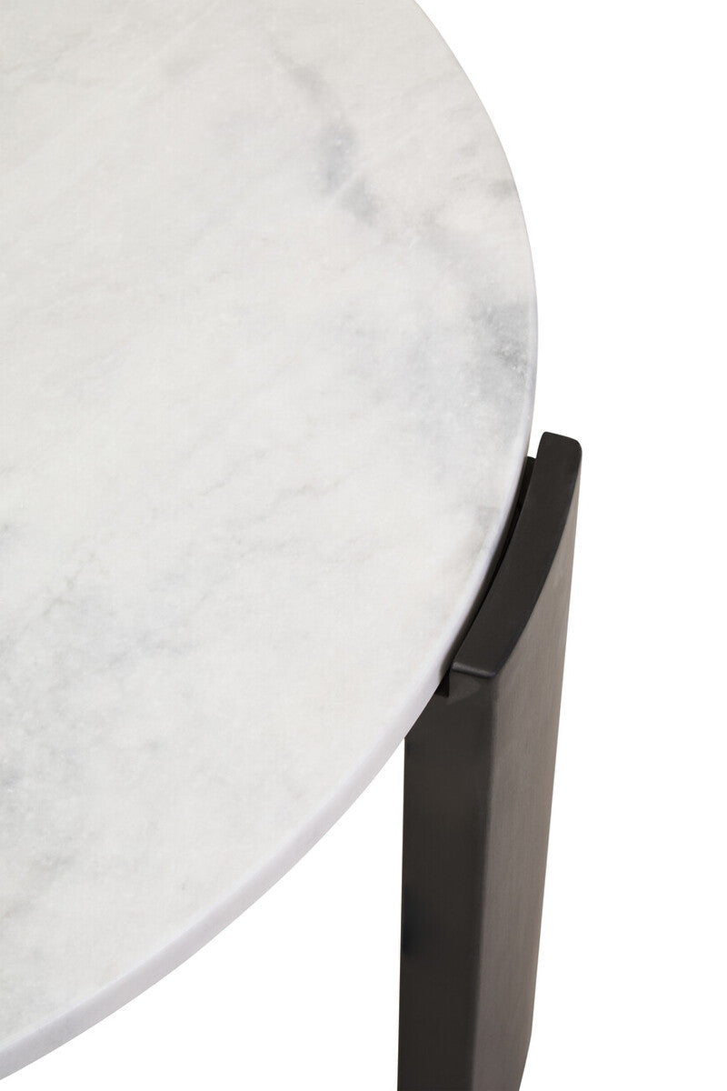 White Round Marble Top Large Coffee Table with Black Acacia Legs, Palermo