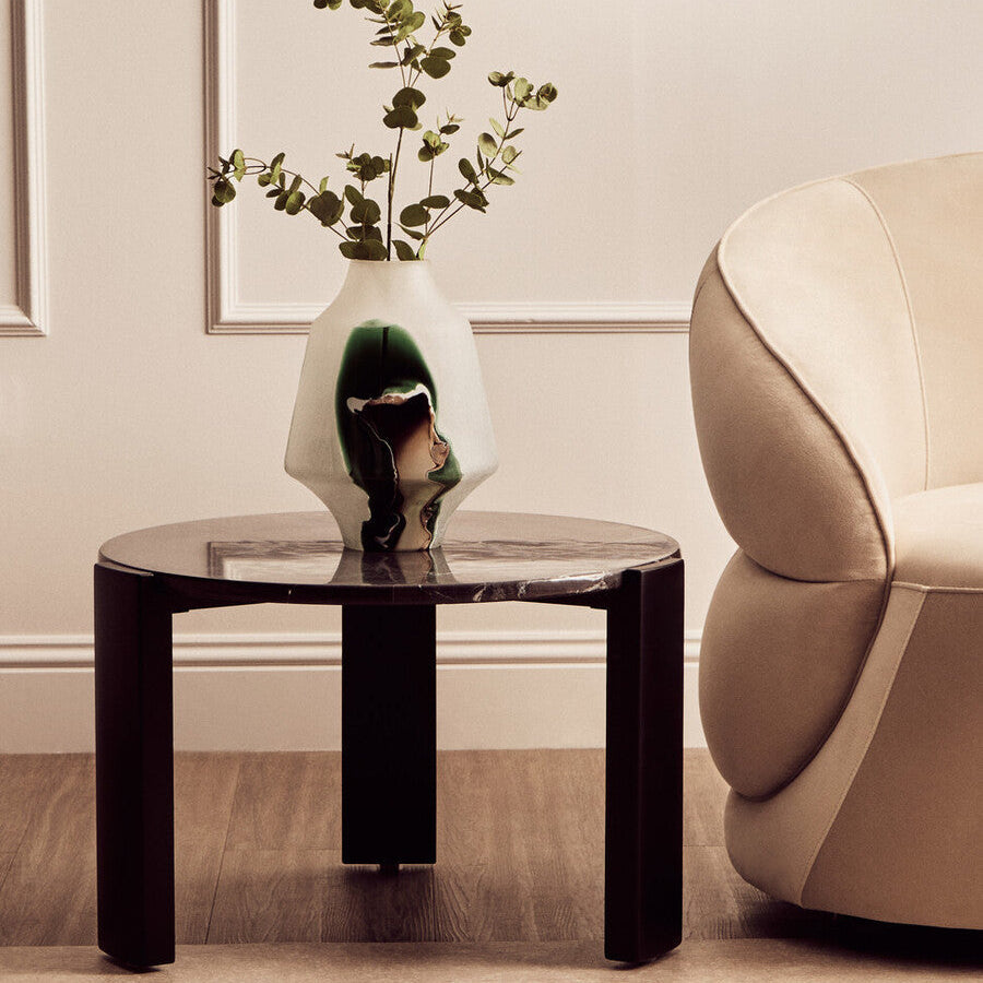Palermo Black Marble and Acacia Wood Small Round Coffee Table