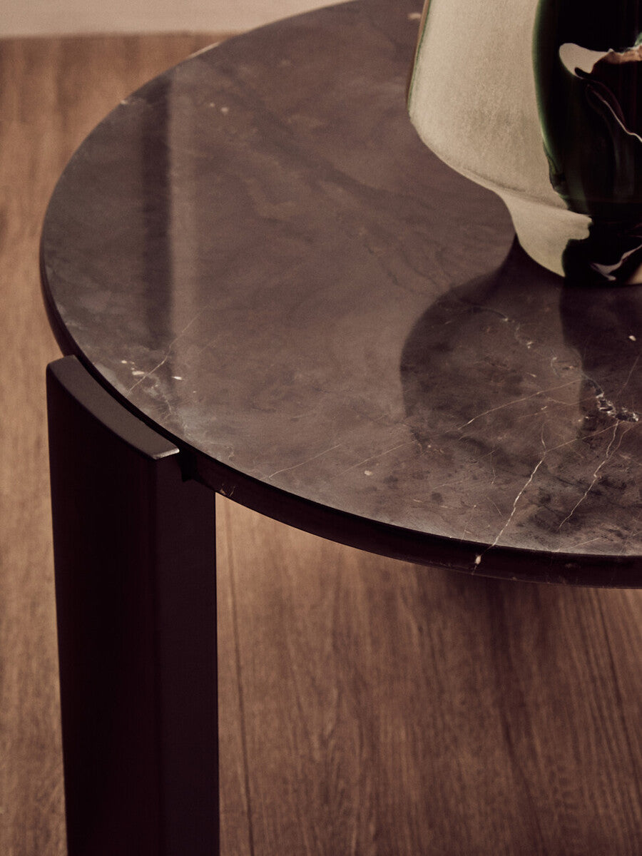 Palermo Black Marble and Acacia Wood Small Round Coffee Table