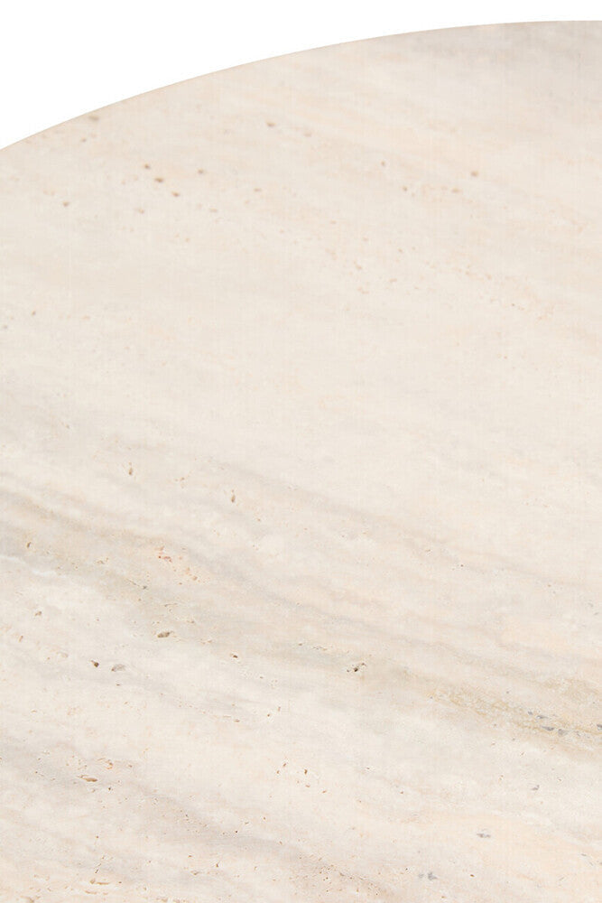 Cream Travertine Top Round Side Table with Natural Brown Acacia Wood Base | Palermo