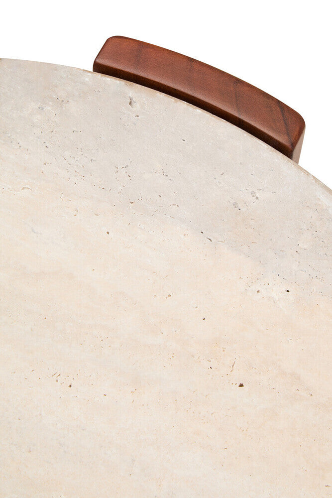 Cream Travertine Top Round Side Table with Natural Brown Acacia Wood Base | Palermo