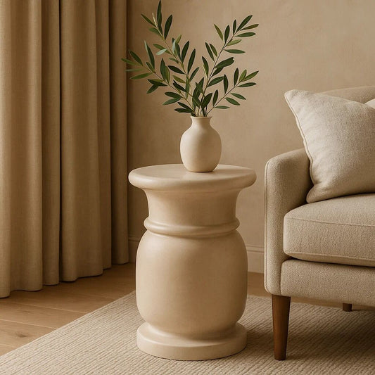 Cream Marble Multi Use Stool and Side Table with Refined Smooth Surface, Zoro