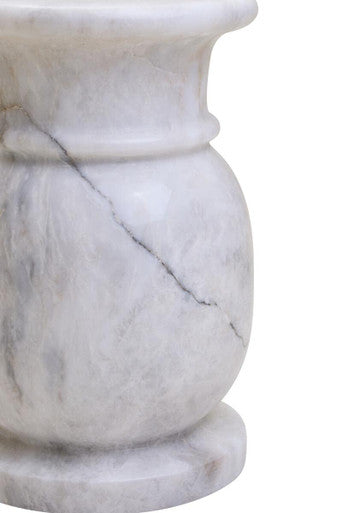 White Marble Multi Use Stool and Side Table with Refined Smooth Surface, Zoro