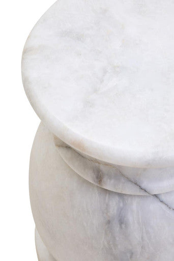 Zoro White Marble Side Table and Stool