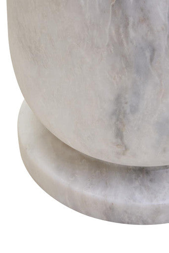 White Marble Multi Use Stool and Side Table with Refined Smooth Surface, Zoro