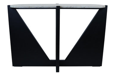 Cream Travertine Top Console Table with Black Acacia Wood Frame, Walton