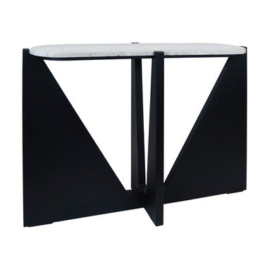 Cream Travertine Top Console Table with Black Acacia Wood Frame, Walton