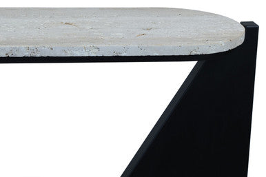 Cream Travertine Top Console Table with Black Acacia Wood Frame, Walton