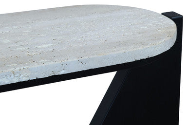 Cream Travertine Top Console Table with Black Acacia Wood Frame, Walton
