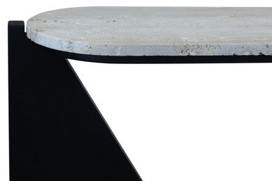 Cream Travertine Top Console Table with Black Acacia Wood Frame, Walton
