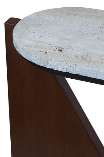 Cream Travertine Top Console Table with Brown Acacia Wood Frame, Walton