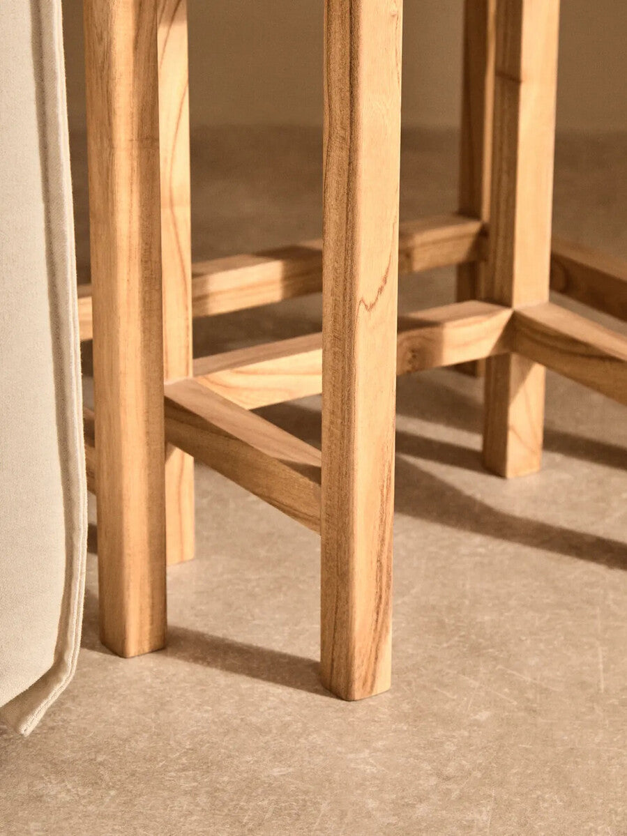 Womad Cream Travertine and Wooden Large Set of 2 Side Tables
