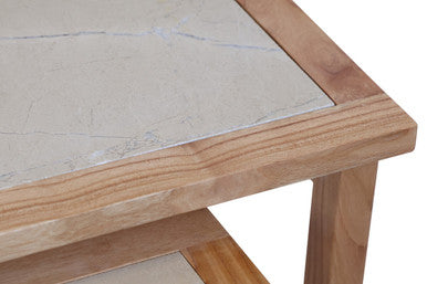 Womad Cream Marble and Wooden Small Set of 2 Side Tables