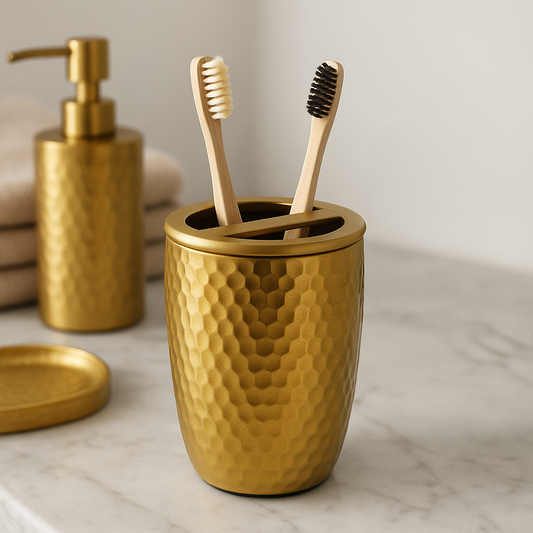 Allegra Gold Aluminium Toothbrush Holder with Hammered Effect