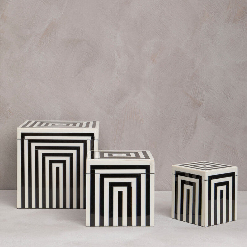 Donato Small Square Black and White Stripe Trinket Box