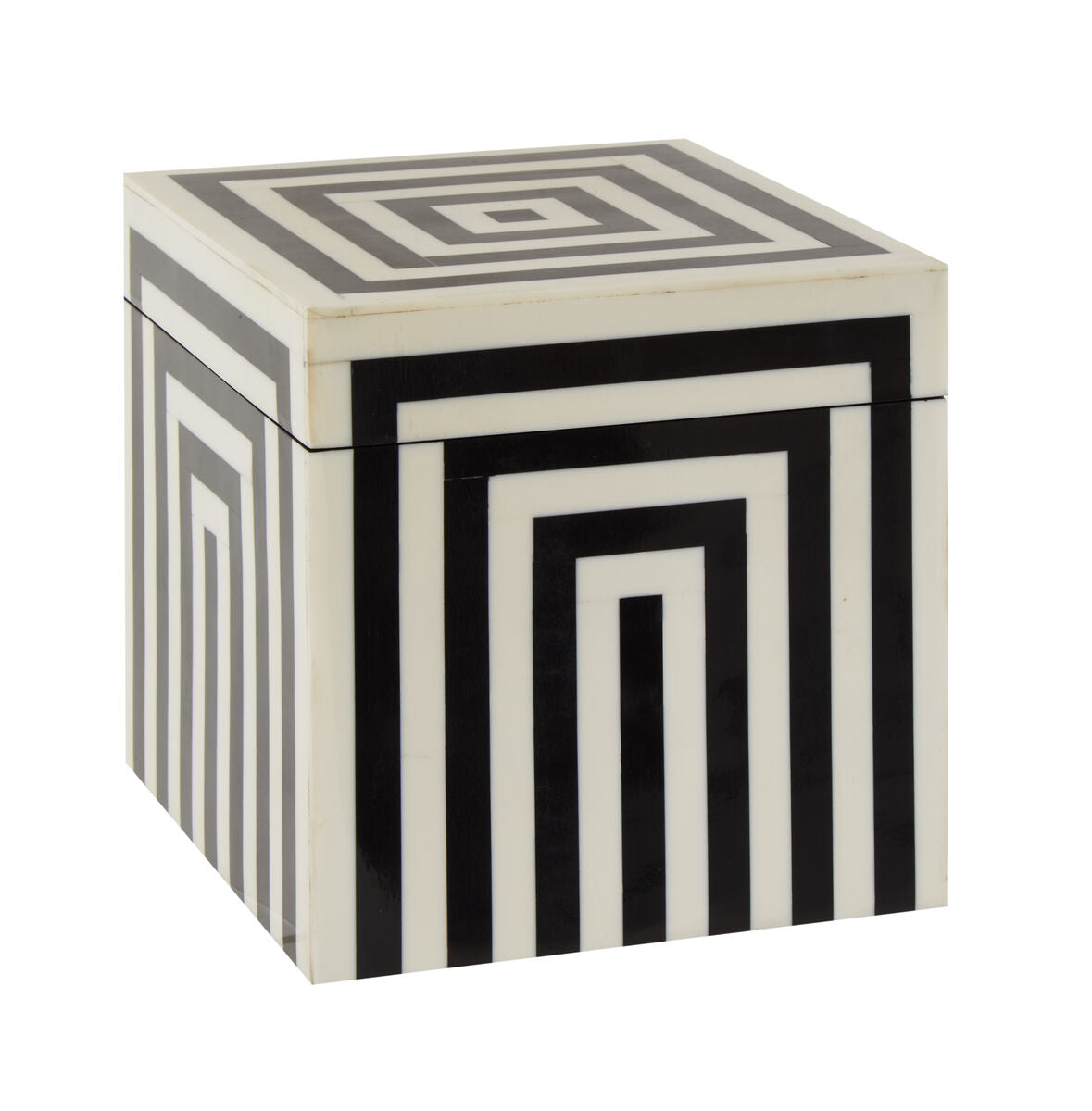 Donato Medium Square Black and White Stripe Trinket Box