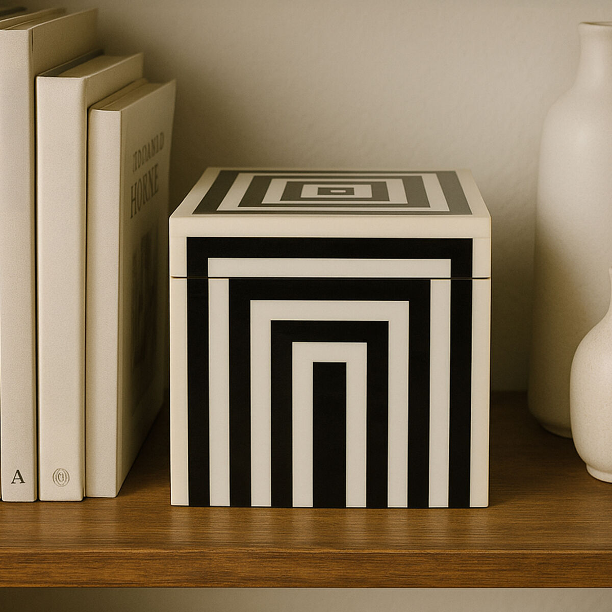 Donato Medium Square Black and White Stripe Trinket Box