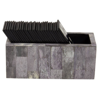 Churchill Games Grey Bone Domino Set with Black Dominoes