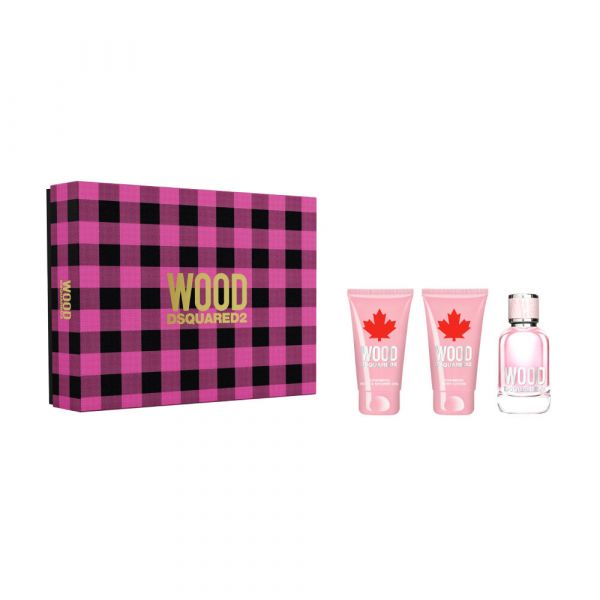 DSquared2 Wood For Her Gift Set 50ml EDT + 50ml Body Lotion + 50ml Shower Gel