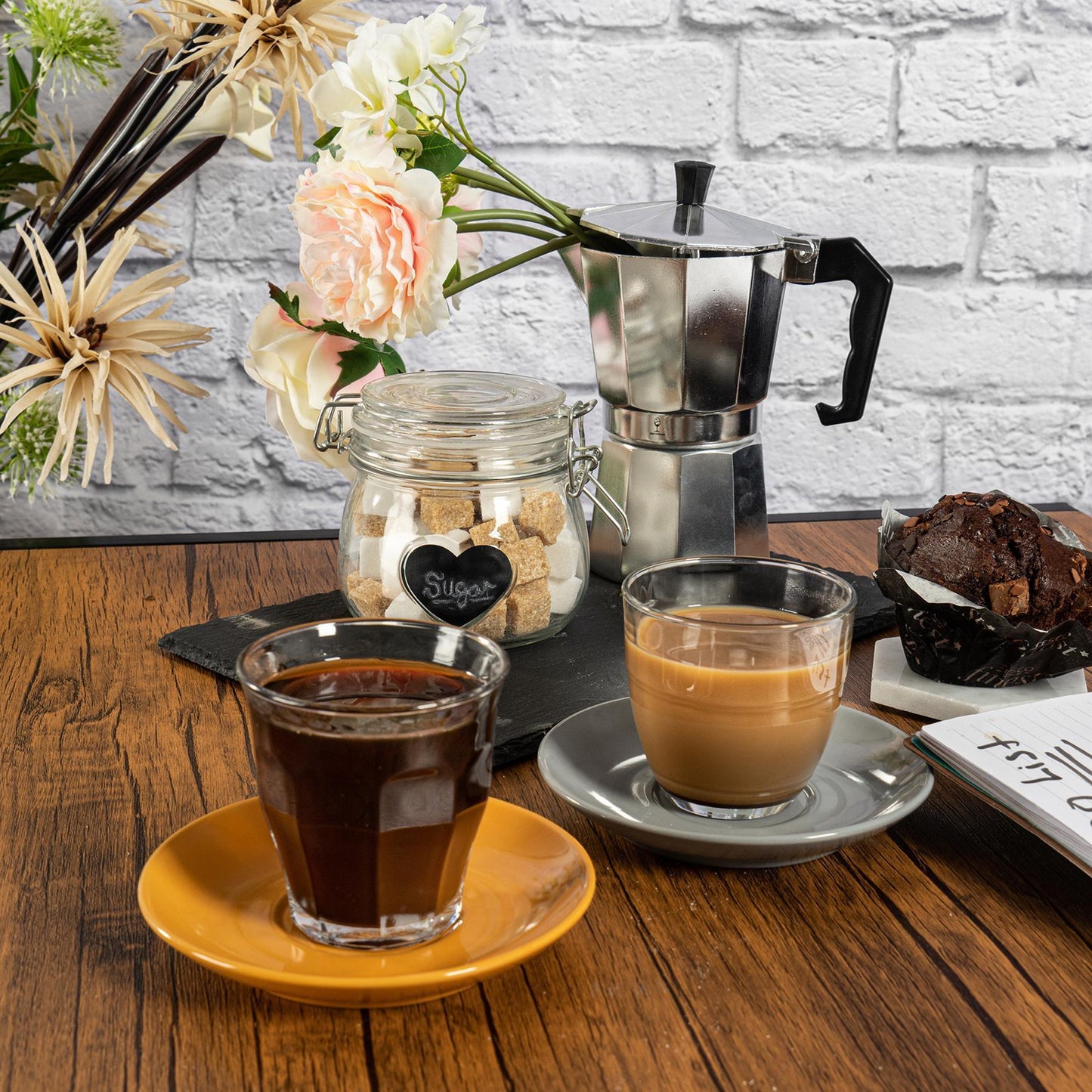 200ml Picardie Glass Coffee Cups & Saucers Set - Pack of Six