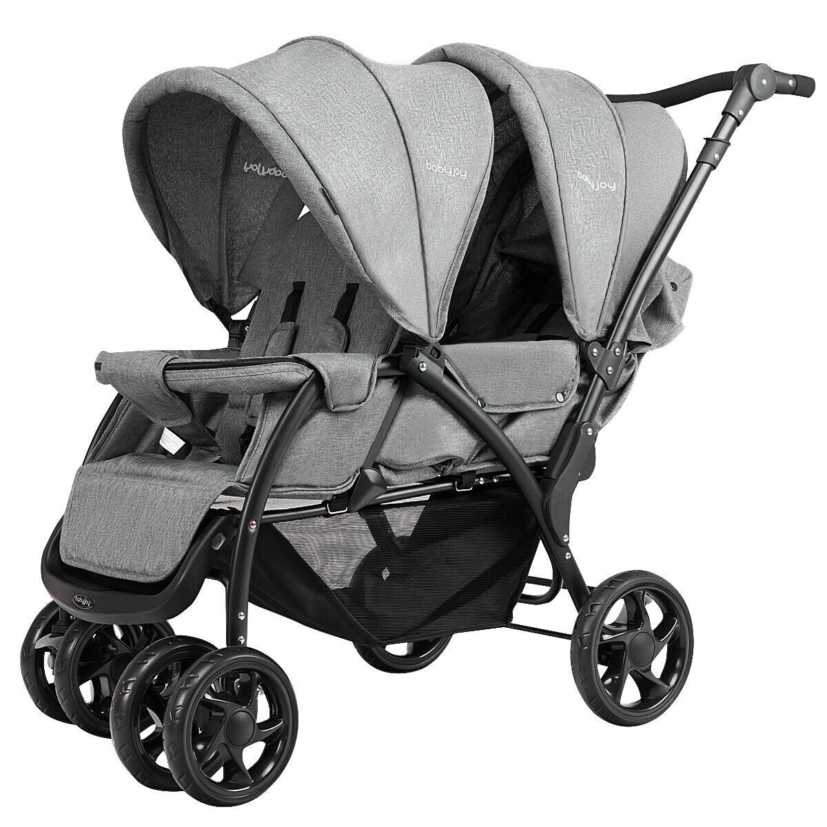 Double Pushchair with Adjustable Backrest and Sunshade-Blue