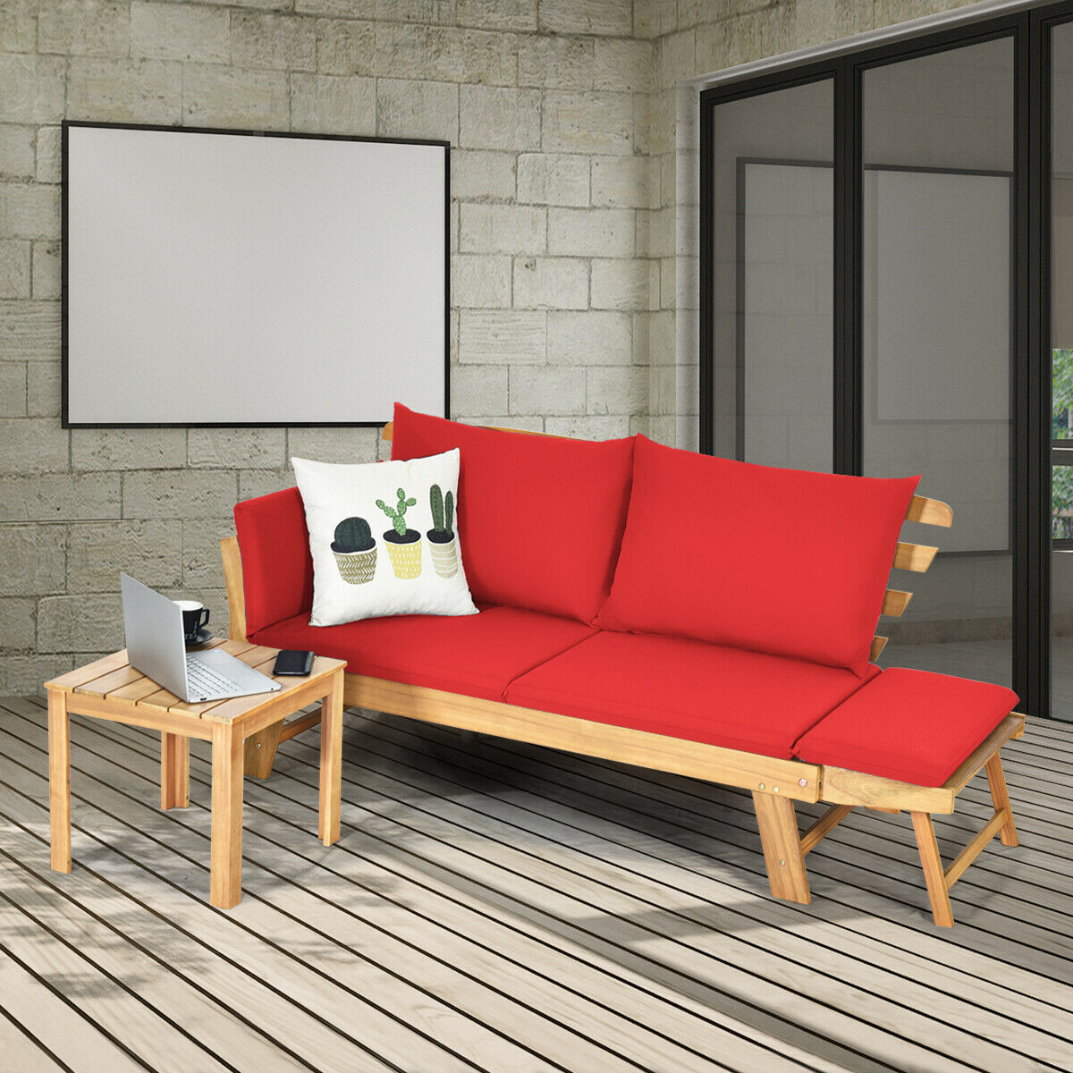 3 in 1 Convertible Cushioned Loveseat Lounger Couch with Pillows-Grey