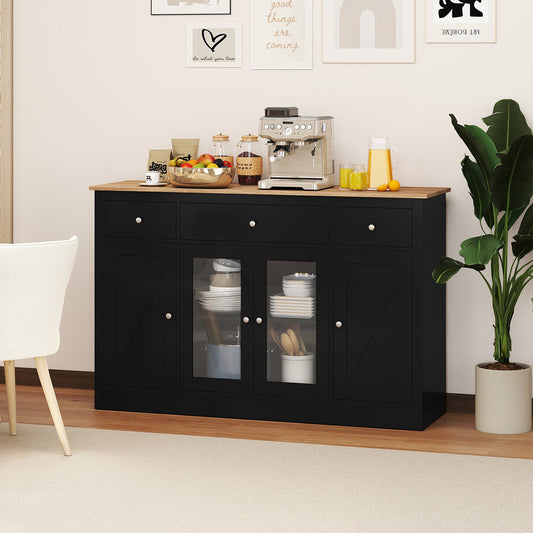55” Large Buffet Sideboard Kitchen Storage Modern Coffee Bar Cabinet-Black