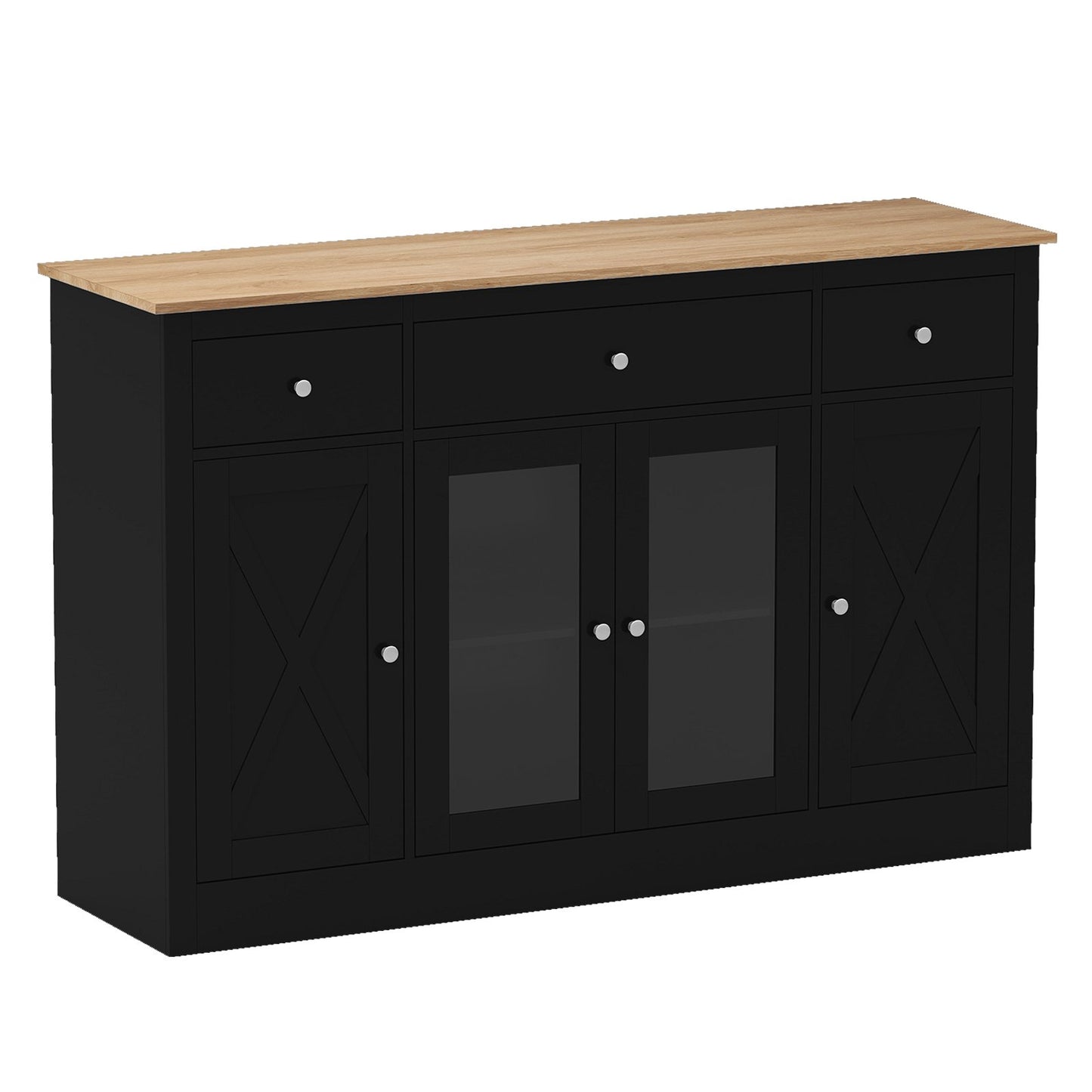 55” Large Buffet Sideboard Kitchen Storage Modern Coffee Bar Cabinet-Black