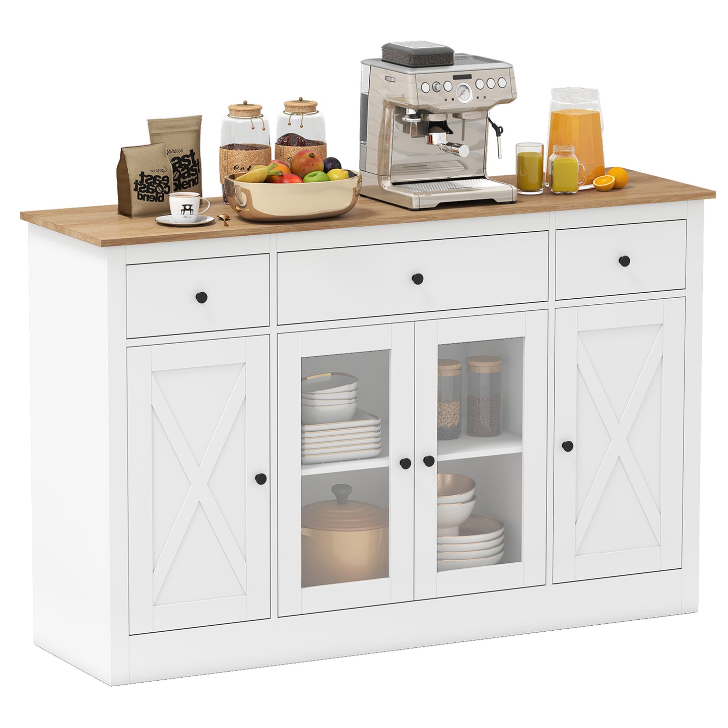 55” Large Buffet Sideboard Kitchen Storage Modern Coffee Bar Cabinet-Black