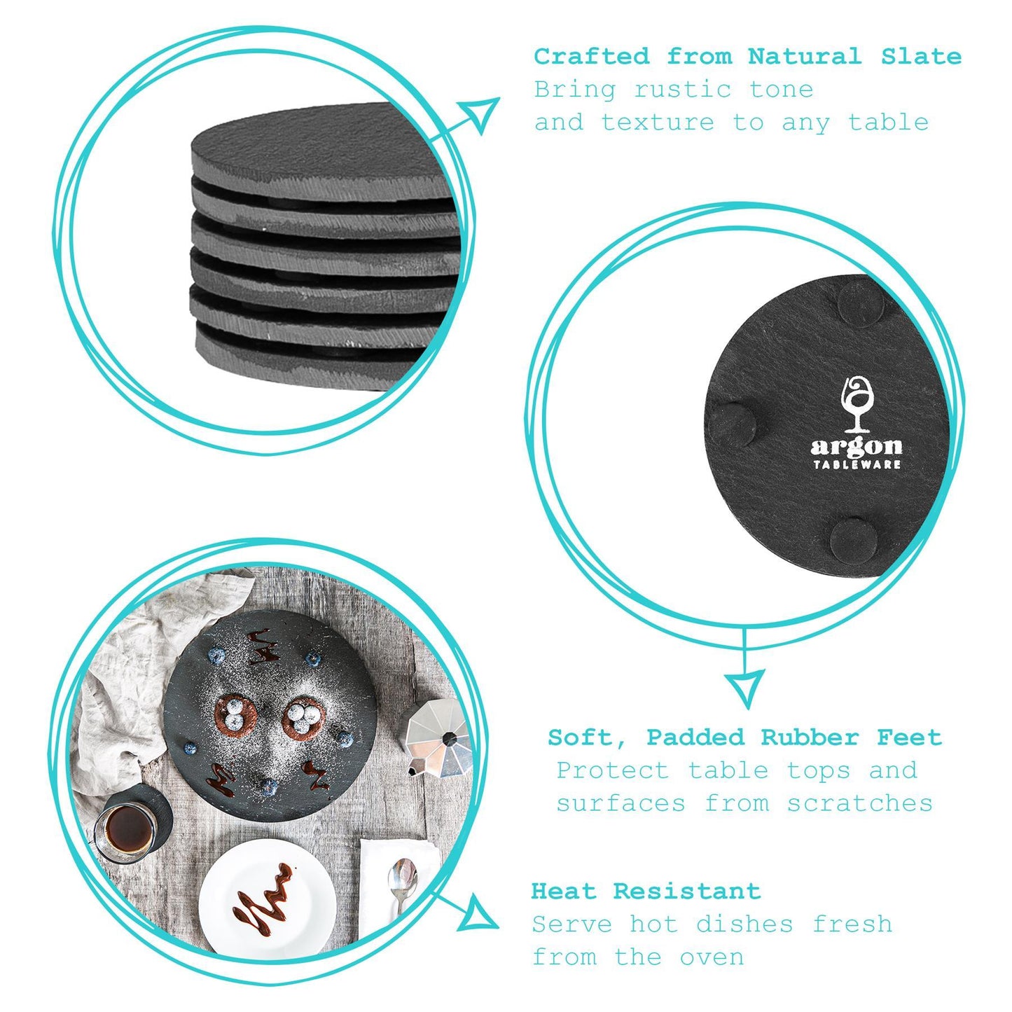 Black Round Linea Slate Coasters - Pack of Six