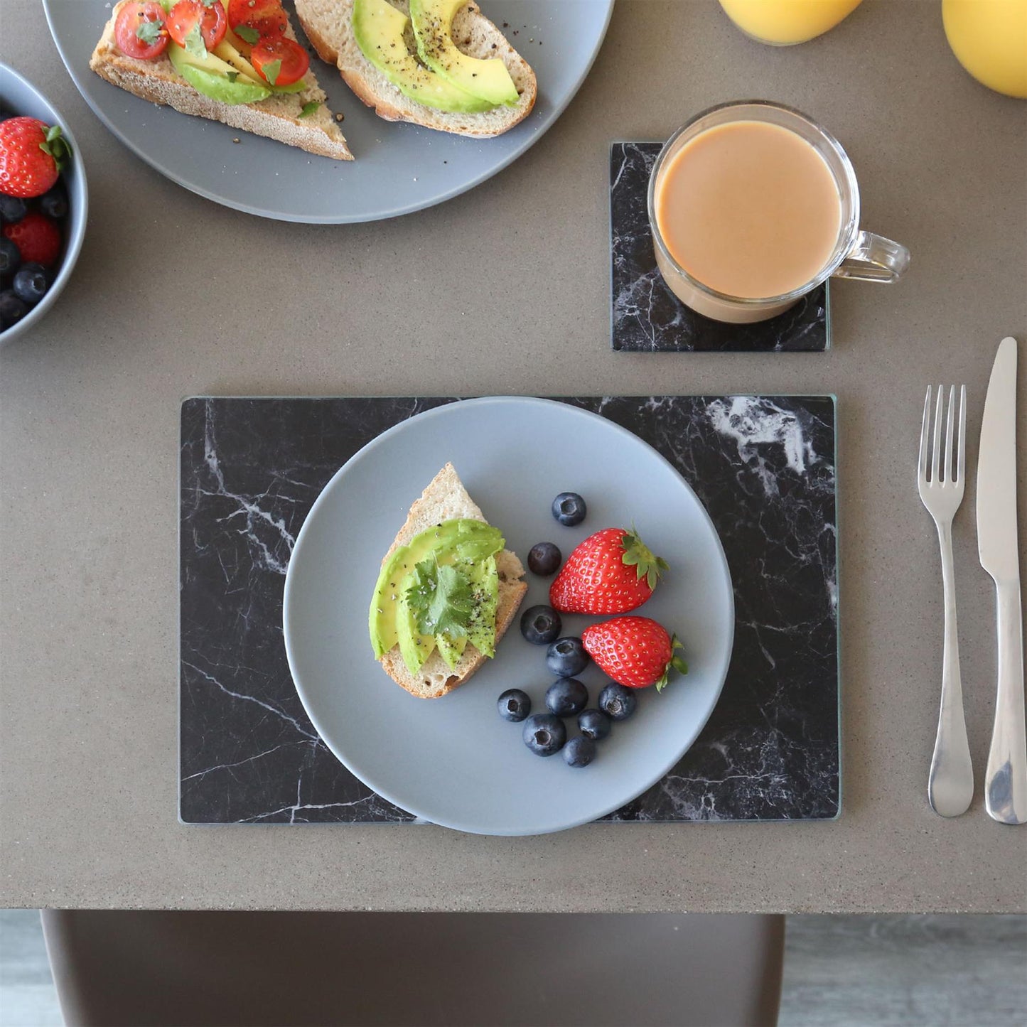 12pc Rectangle Glass Placemats & Round Coasters Set - 30cm x 20cm - Marble