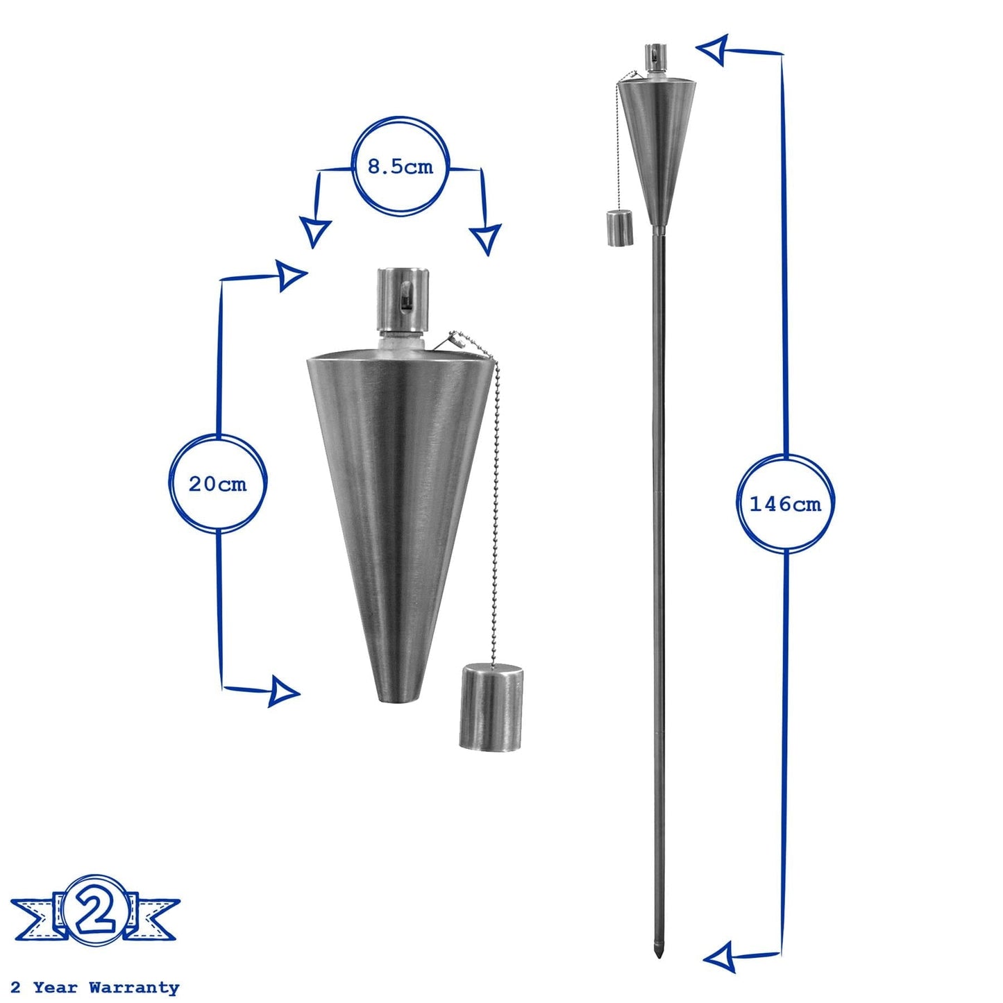 1.46m Metal Cone Garden Fire Torches - Pack of 2