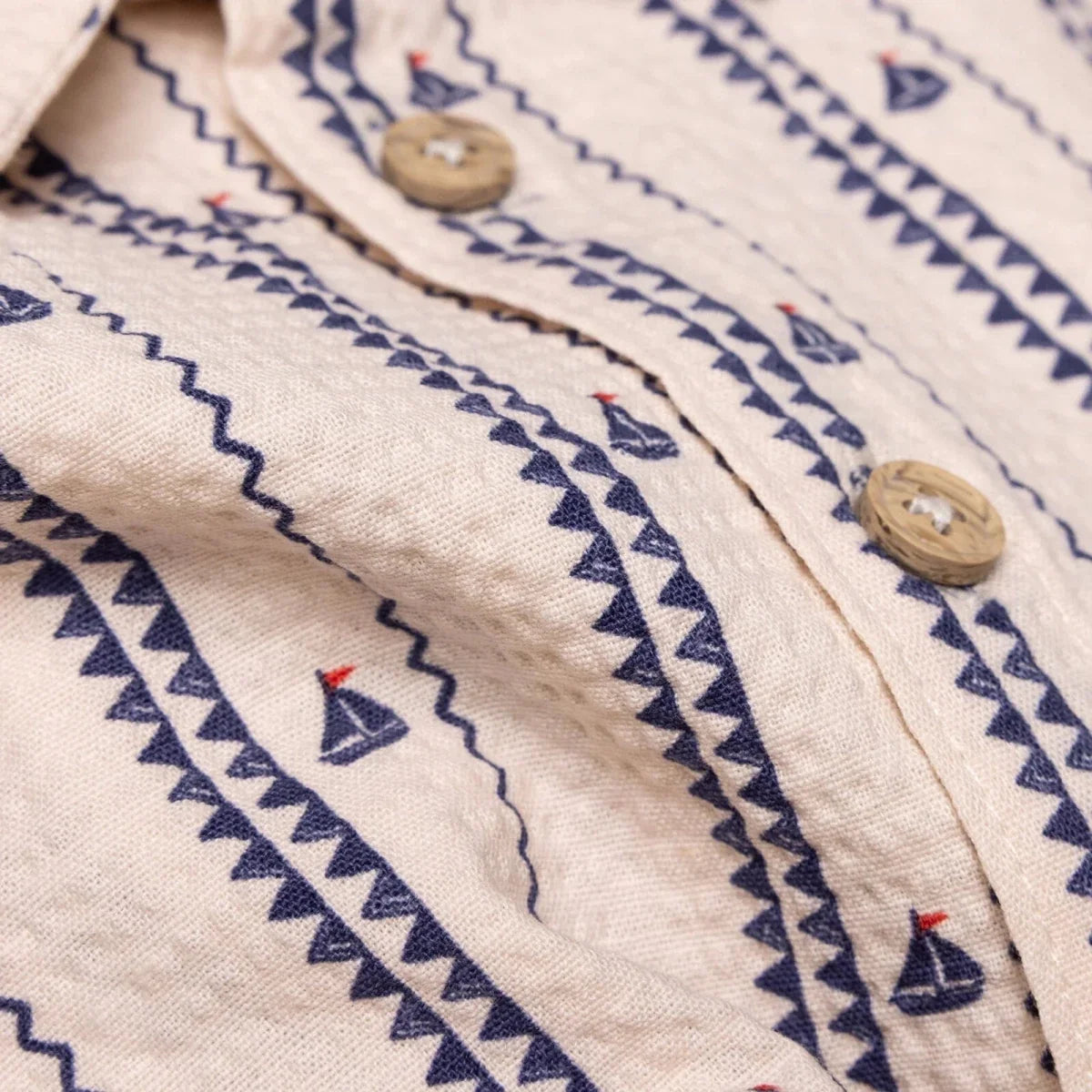HelloBaby Boys Shirt & Shorts Set Buttoned Little Sailor Shirt Collar Above the Knee Short Sleeve - Ecru Printed