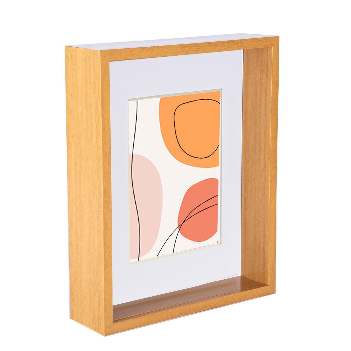 8" x 10" Light Wood 3D Deep Box Photo Frame - with 5" x 7" Mount