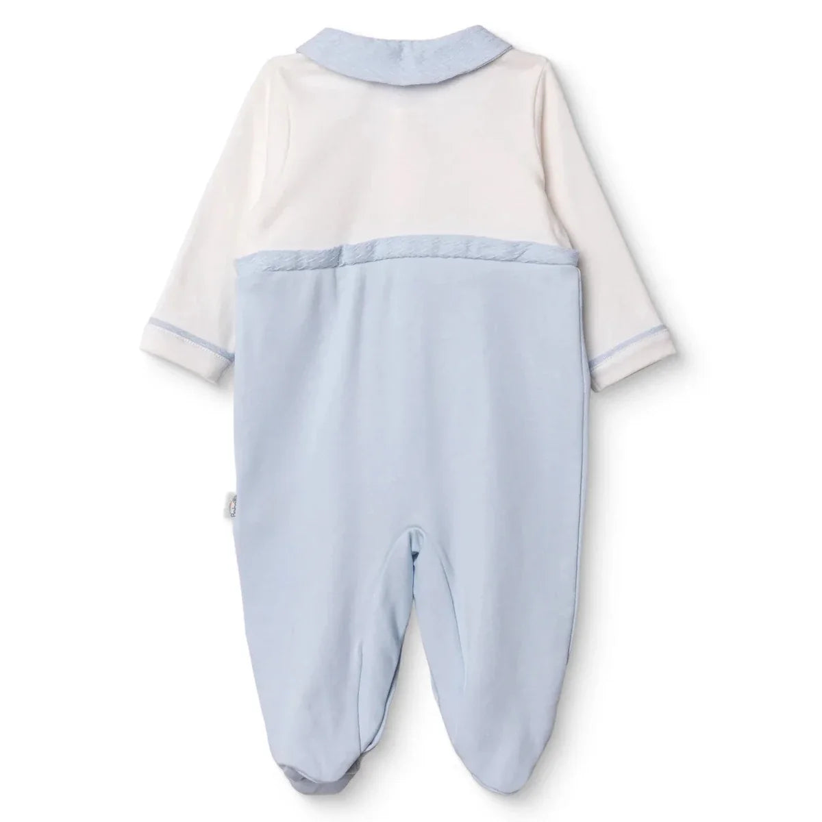 Bebetto Boys Footed Sleepsuit Snap Fastening Little Boss Shirt Collar Full Length Long Sleeve - Blue