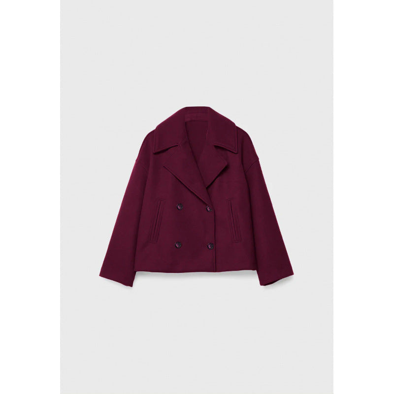 Ins Double-breasted Lapel Blazer Jacket Fashion Loose Woolen Short Coat Elegant Commuting Women's Clothing