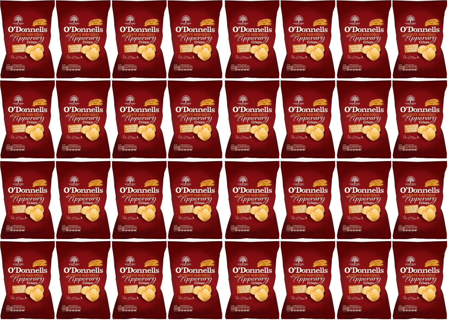 32 x O Donnells Of Tipperary Crisps Mature Irish Cheese & Onion 44g