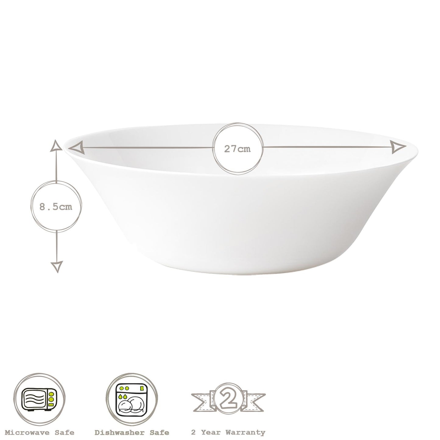 White Moon Glass Serving Bowl - 27cm - White