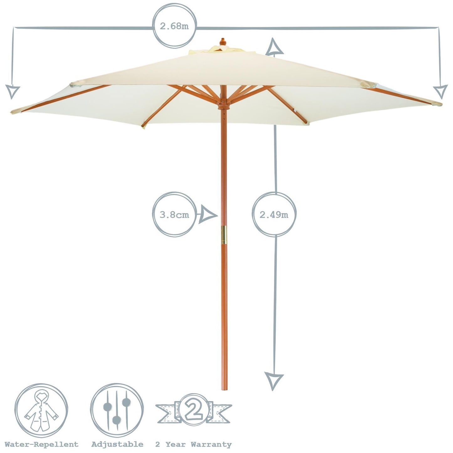 2.7m x 2.5m Wooden Garden Parasol with Black Concrete Base