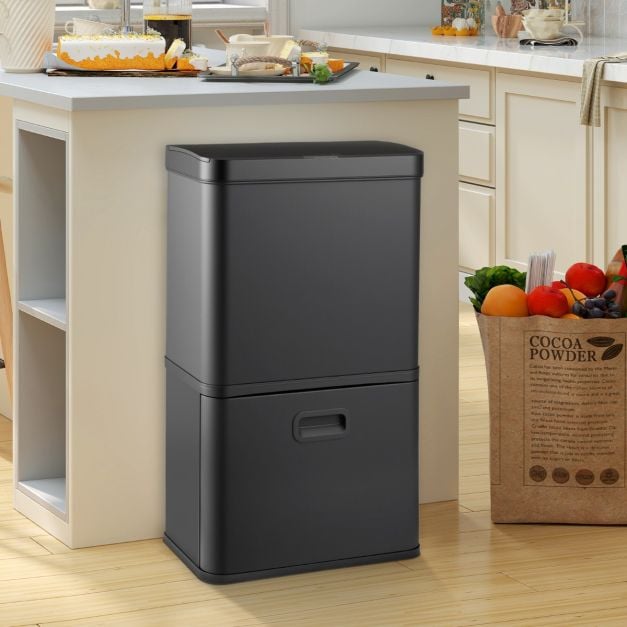 56L Stainless Steel Trash Can Touchless Recycling Garbage Bin with Smart Sensor Technology