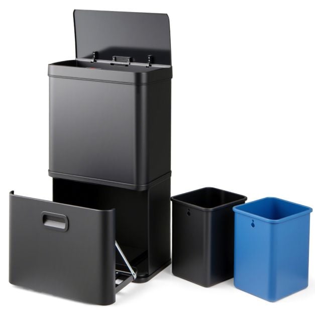 56L Stainless Steel Trash Can Touchless Recycling Garbage Bin with Smart Sensor Technology