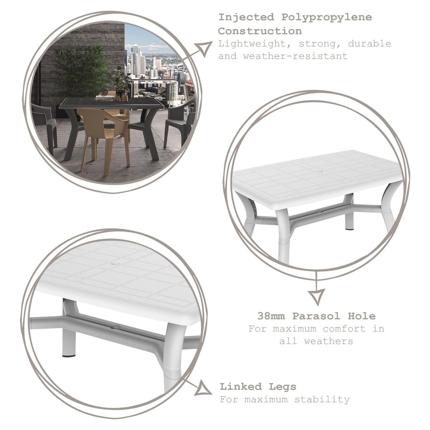 Four-Seater Rectangular Tulip Plastic Garden Dining Table 140cm x 90cm