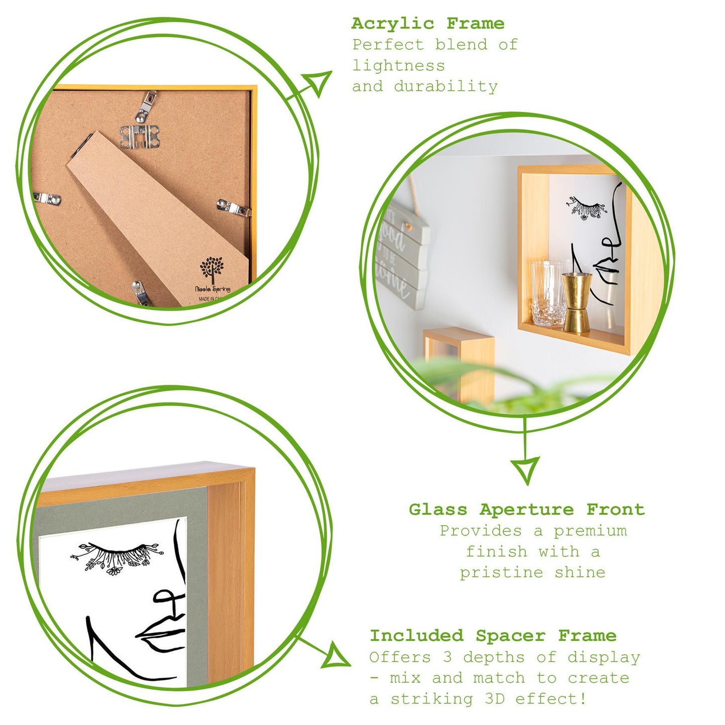 8" x 8" Light Wood 3D Deep Box Photo Frame - with 4" x 4" Mount