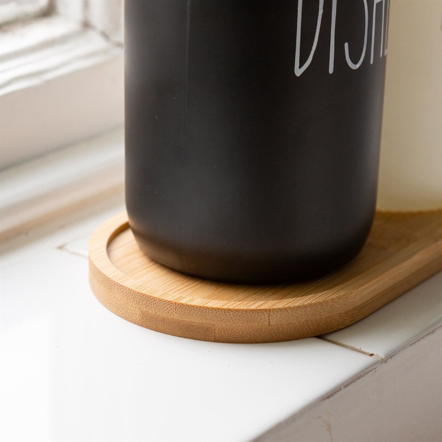 2pc 500ml Glass Soap Dispenser with Black Labels & Bamboo Tray