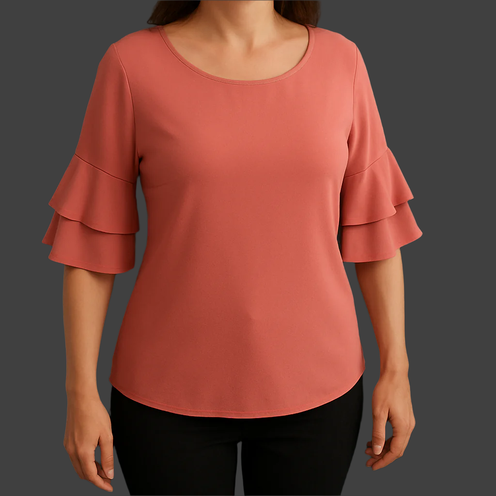 New Ladies Tiered Bell Sleeve Cranberry Loose Fit Top
