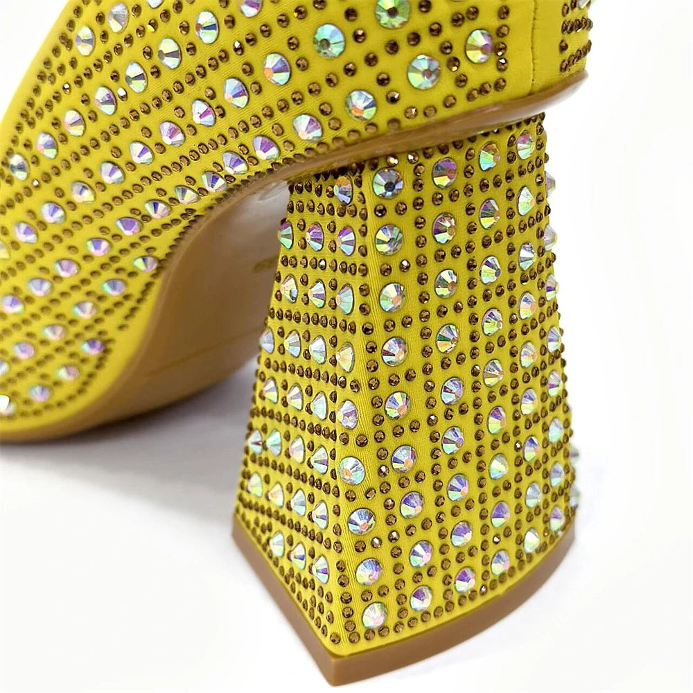 Elegant Women's Yellow PointShoes and Bag Set Rhinestone For Party And Wedding